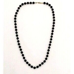 Vintage Monet Necklace Signed Black Resin Beads With Gold Tones 24 Inches #J211